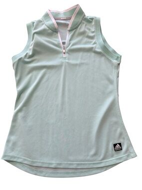 adidas Mint Green Sleeveless Zip Polo Tank with Pale Pink Trim